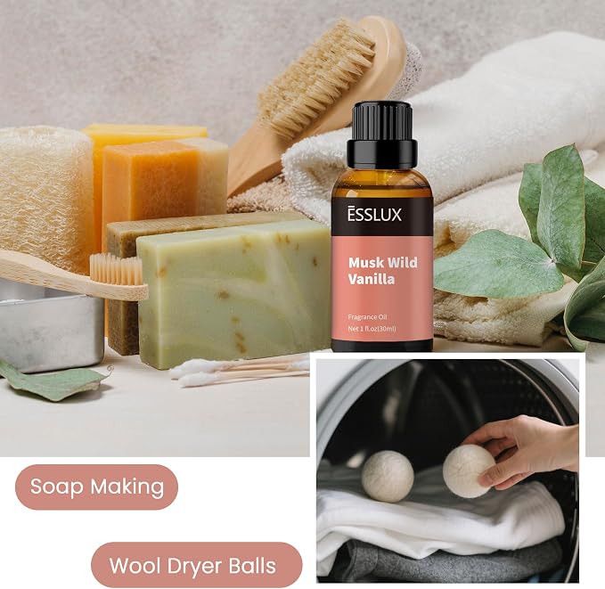 Musk Wild Vanilla Fragrance Oil, ESSLUX Large Single Essential Oil 30ml, Aromatherapy Candle Making Scents, Middle Eastern Scented Oils for Home for Diffuser, Massage, Soap, Perfume, Humidifier