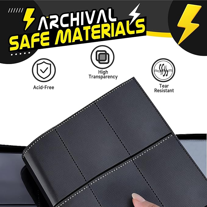 Trading Card Binder 9 Pocket,900 Pocket Card Collection Binder with 50 Removable Sleeves,PU Waterproof Top Card Book,3-Ring Zipper Collectible Trading Card Album for MTG/TCG/Card Holder Gift（Black）