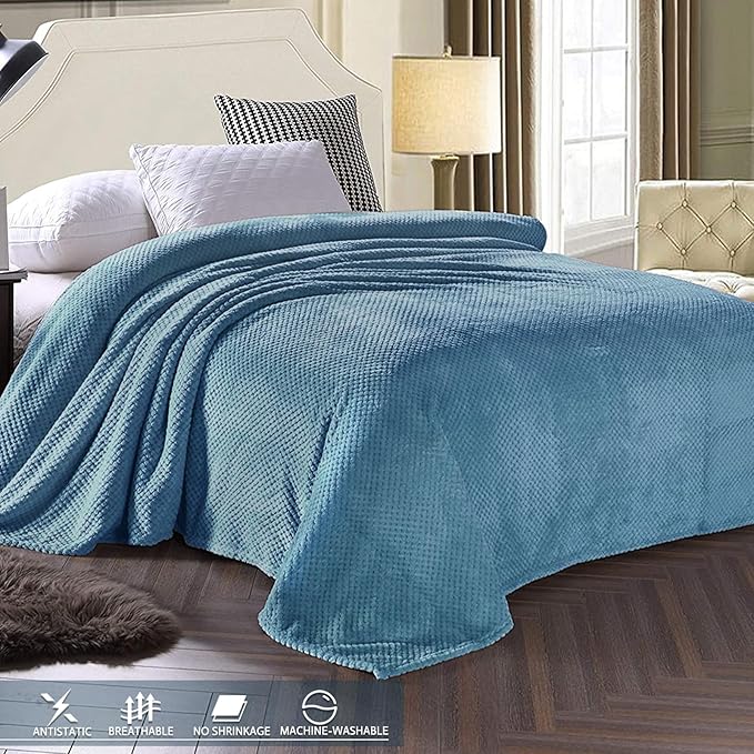 Exclusivo Mezcla Soft Waffle Fleece Bed Blanket Twin XL Size, Slate Blue | Lightweight Plush Blanket for Bed, Couch, Sofa, Cozy Fluffy Design for Bedroom, Guest Room, All Season, 90x66 Inches