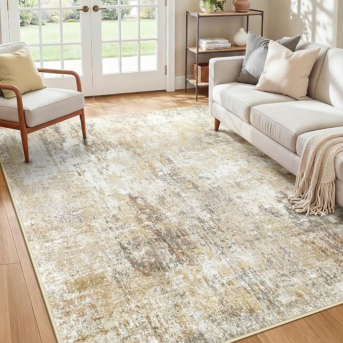 RELEANY Washable Area Rugs 5'x8' Non-Slip Modern Abstract Soft for Living Room Entryway Bedroom Kitchen, Print Pattern, Neutral Brown Gray