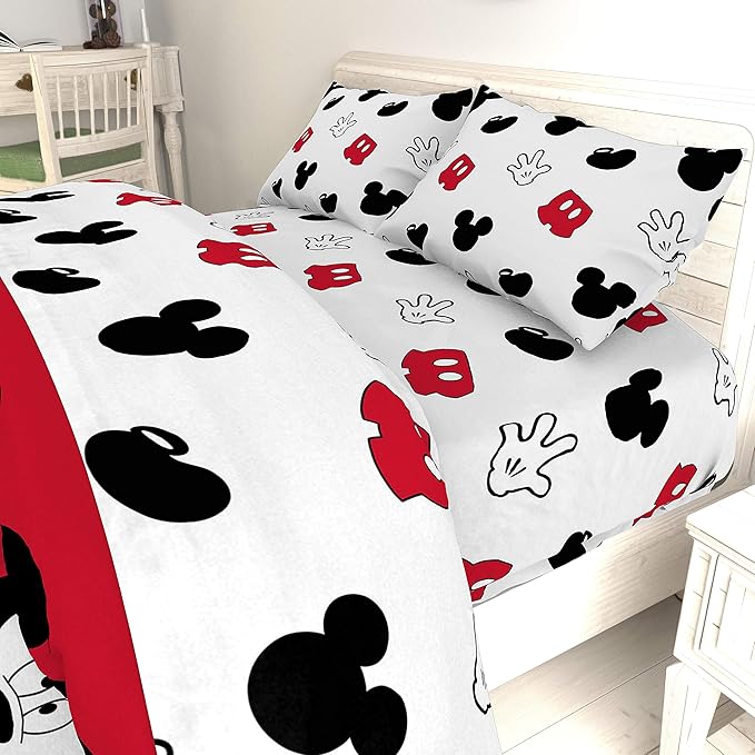 Jay Franco Kids Sheet Set with Fitted, Flat Sheets & Pillow Cover - Ultra-Soft Bedding with Pillowcase for Room Decor, White - Mickey Mouse, 3 Piece Twin