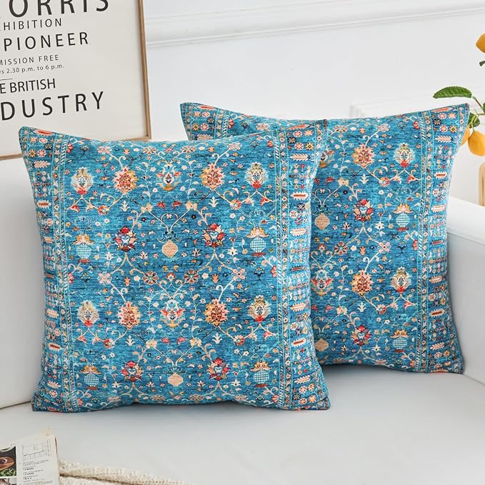 Boho Throw Pillow Covers 18x18 inch Set of 2,Boho Vintage Carpet Pattern Antique Ethnic Decor Double Sided Pattern Cushion Cover Soft Pillow Case Living Sofa Room Bed Square Pillow Cover