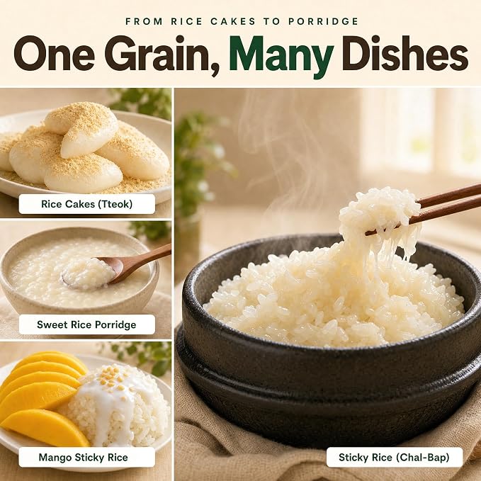 Jayone Sweet Rice, 4 lb, Glutinous Rice, Sticky Rice for Rice Cakes, Desserts, Porridge, Multigrain Rice, and Everyday Cooking