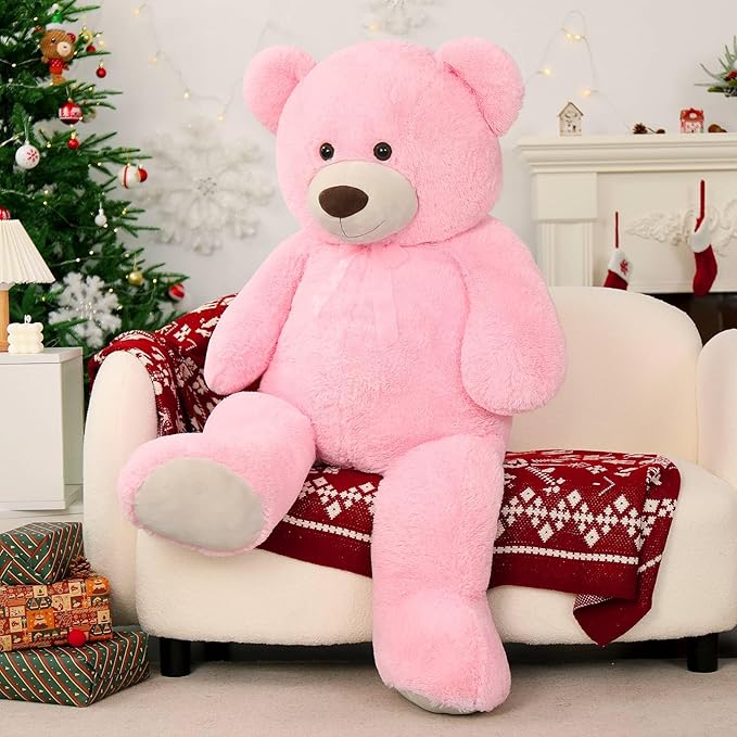 MorisMos Giant Teddy Bear Stuffed Animal 4 Ft,51'' Big Pink Teddy Bear for Girlfriend Boyfriend Wife Mom Fiancée Valentine's Gift,Large Stuffed Bear Plush for Christmas Birthday Baby Shower,Pink