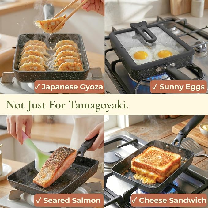 HAPPI STUDIO Tamagoyaki Pan - Nonstick Japanese Egg Pan, Square 7x6 Inch | Japanese Omelette Pan For Rolled Omelets - Nonstick Tamago & Square Frying Pan, Induction Ready, Heat-resistant Handle