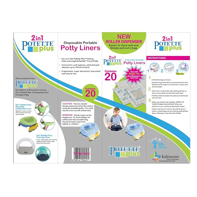 Kalencom Potette Plus Potty Seat Liner Roller Dispenser with Magic Disappearing Ink, 20 Count