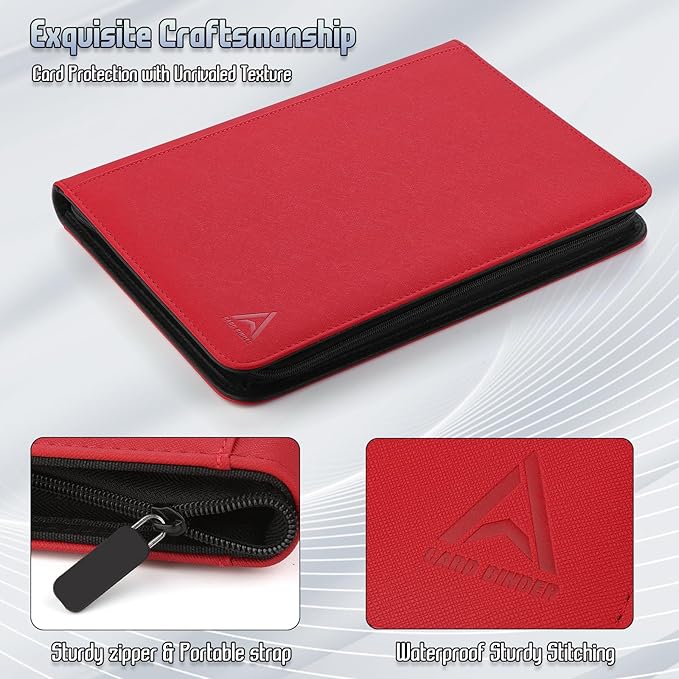 Arkeiliy Card Binder 9 Pocket, Double Sided Pockets Trading Card Binder with 30 Sleeves, Premium Zip Trading Card Holder Collector Album Holds 540 MTG (red)