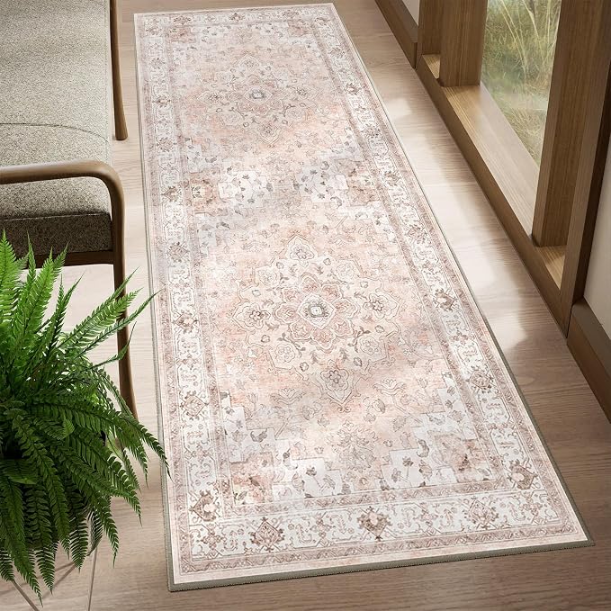 CAPALOCA Runner 2x8 Washable Nursery Girls Low Pile Area Rug Pink | Non-Slip Soft Rugs for Bedroom Kids Playroom Living Room, Print Pattern Water Repellent Carpet Indoor Decor