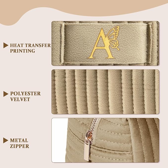 COSHAYSOO Personalized Christmas Birthday Gifts for Mother in Law from Daughter Taupe Beige Initial Makeup Bags Woman Cosmetic Travel Pouch, God Mother of Bride Groom Proposal Gift Letter A