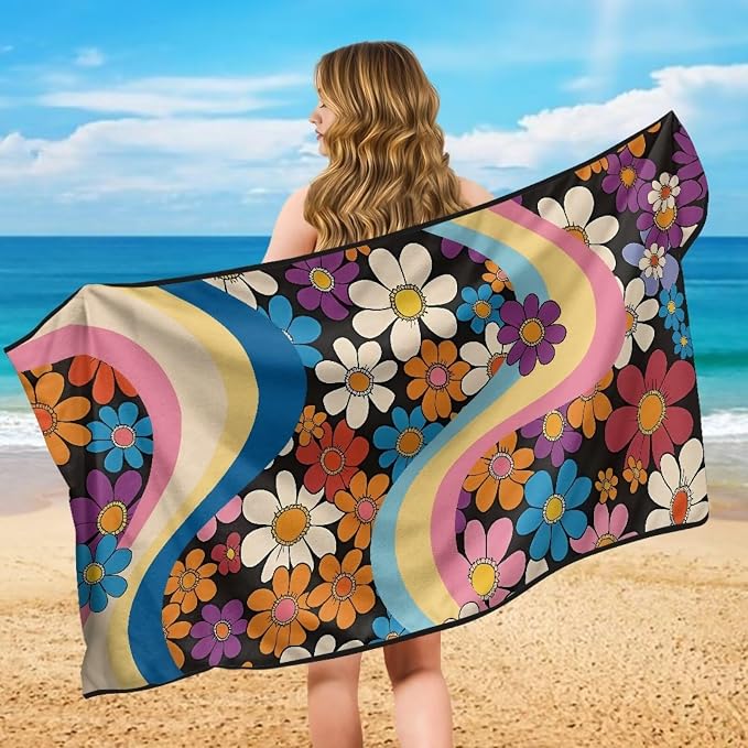 INSTANTARTS Retro Flower Power Car Seat Towel Covers Yoga Towel Car Seat Cover Portable