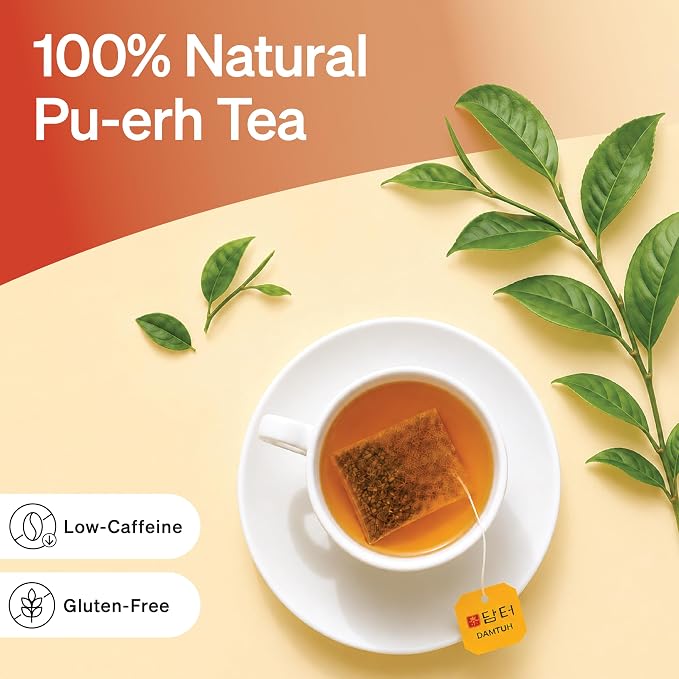 Damtuh Korean Pu-erh Tea – Aged & Smooth Dark Tea, Full-Bodied Earthy Flavor – 50 Tea Bags (Pack of 2)