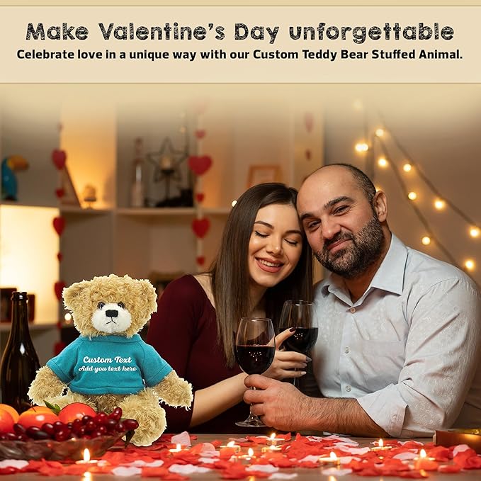 Customized Beige Brandon Bear - 12 inch Personalized Stuffed Bear Plush Toy - Perfect Custom Shirt Bear Gift for Graduation Valentines Graduation Easter Holidays (Teal Shirt)