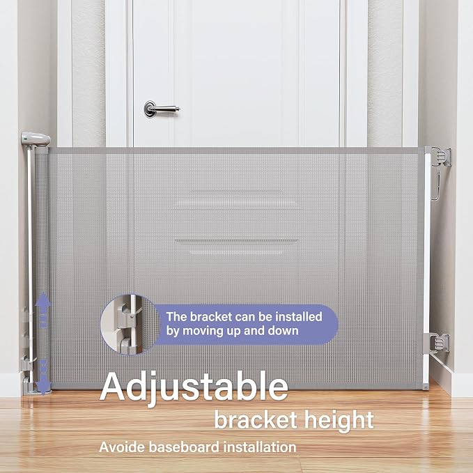 Retractable Baby Gates Extra Wide, PRObebi Retractable Dog Gate for the House Extends to 54" Wide 34" Tall, Gates for Baby Indoor, Stair Gate for Outdoor, Staris, Hallways, Doorways, Deck, Porch