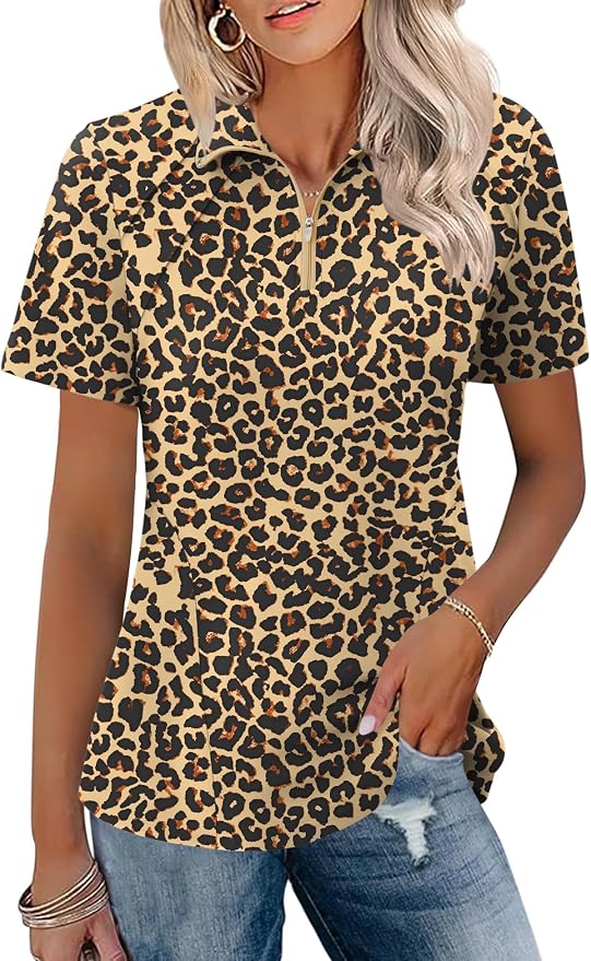 LOMON Womens Golf Polo Shirt Summer Short Sleeve Quarter Zip Outfit | Side-Pockets,Princess Seams,Cotton,Wrinkle Free,Moisture Wicking,Quick-Dry,Lightweight,Collared,for Tennis Workout