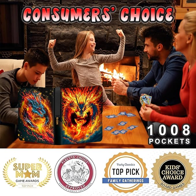 1008 Card Binder 9 Pocket Trading Card Binder with 56 Page 3-Ring Removable Sleeves, High Storage Waterproof Card Holder Collection Card Album Carrying Organizer Case for MTG TCG Cards- Dragon