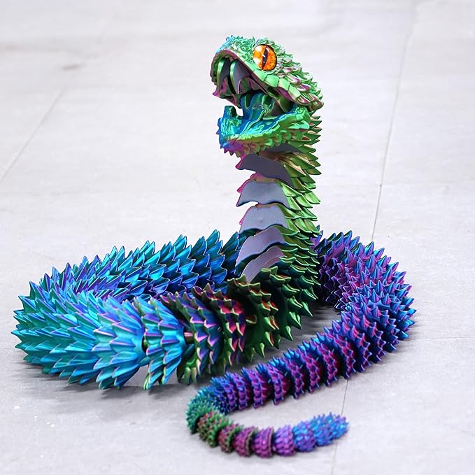 Super Large 3D Printed snake with a movable mouth,47.4inch,Flexible Realistic Articulated Animal Fidget Toys,Mystery Figurines Gifts ,Executive Desk Décor and Festival Collectible (colorfulA 79inch)