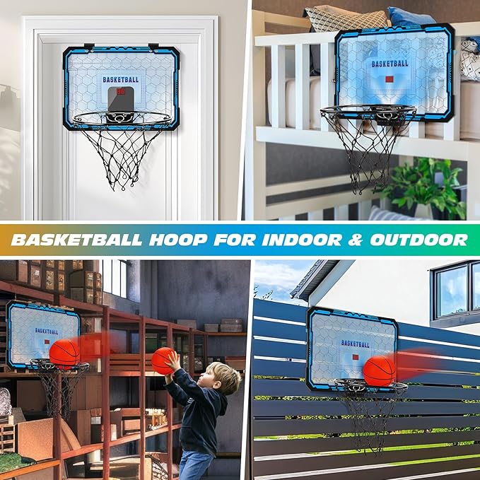 Indoor Basketball Hoop Boys Gifts for Teens Door Room Basketball Hoop Mini Hoop with Scoreboard, 3 Balls and Batteries Basketball Toys for 8 9 10 11 12