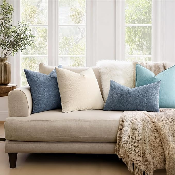 MIULEE Dark Grey Blue Chenille Couch Throw Pillow Covers, 20x20 | Set of 2, Soft Coastal Home Decor, Modern Farmhouse Decorative Pillowcases for Sofa Living Room Bed