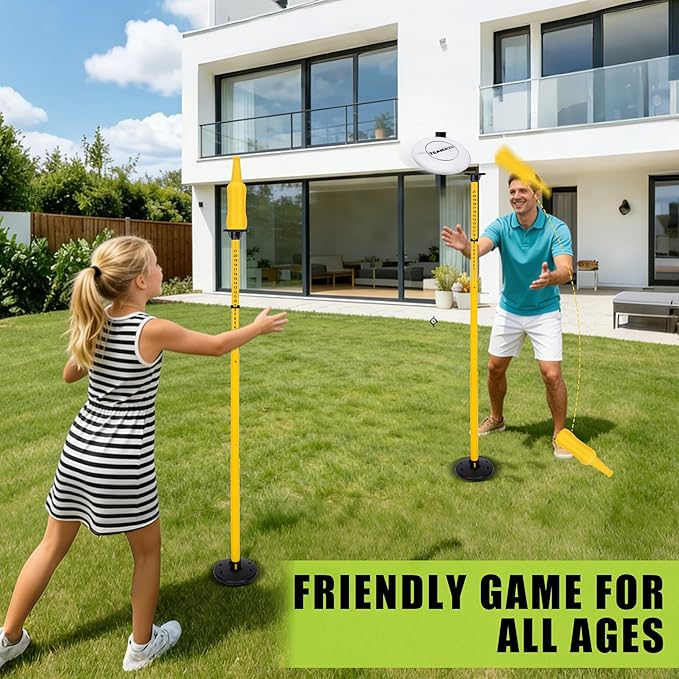Flying Disc Game Set with Height-Adjustable Poles & Score Tracker, Outdoor Bottle Toss Game for Beach, Lawn, Camping, Polish Horseshoes Set for Family & Friends Party Games