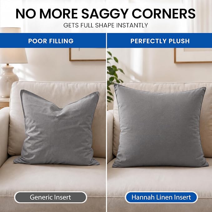 Hannah Linen Throw Pillow Inserts 16x16 – 4 Pack Square Decorative Cushion | Decorative Cushion Stuffers for Couch, Sofa & Bed – Soft Fluffy Polyester Filled Pillow Inserts for Indoor Home Décor