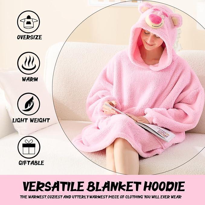 NEWCOSPLAY Wearable Blanket Hoodie Sherpa Hoodie Blanket for Women Men Warm Oversized Sweatshirt with Pockets