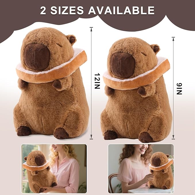Capybara Plush Cute Capybara Stuffed Animal Kawaii Plush with Wearable Toast Headgear Bread Capybara Gifts Cute Plush Pillow Birthday for Kids Boys Girls 9 Inch
