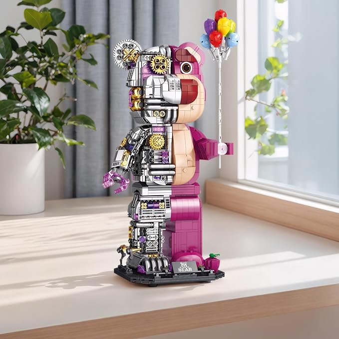 2025 New Building Block Toy Collectibles Pink Bear Block Building Set（1729PCS） Pink bearbrick Toy Big Size 6.3x5.7x14.8 in Suitable for Ages 8+