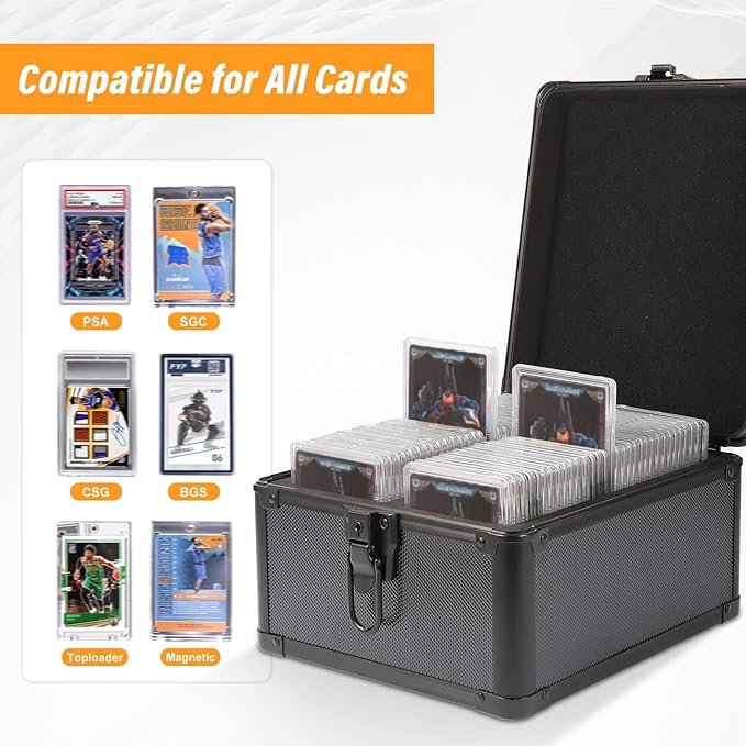 EcoVibe Graded Card Case, Aluminum Alloy Trading Card Storage Box with Carry Handle, Sports Card Case Holders with Dividers, Graded Card Storage Boxes Fits Psa, TCG, Csg, BGS, SGC Slabs