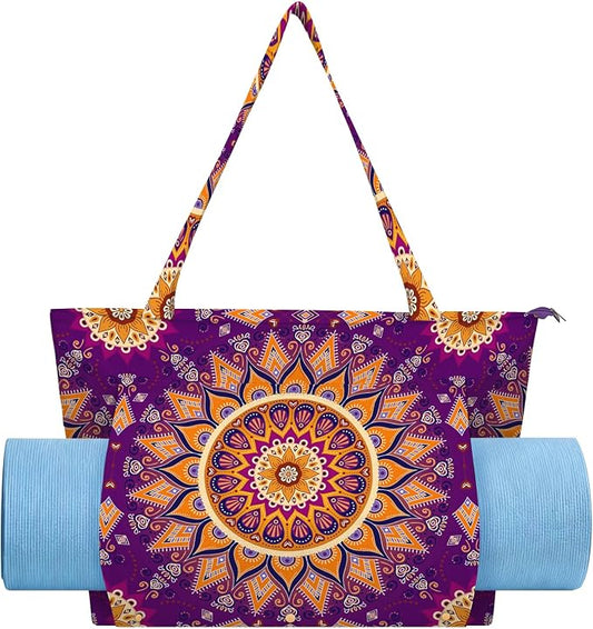 Mandala Yoga Mat Bag Large Yoga Bags and Carrier Fits All Your Stuff Yoga Tote Bags with Zipper Pocket Pilates Bag