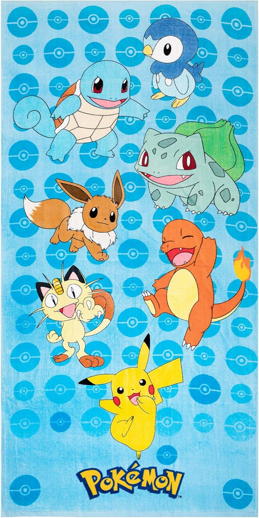 Franco Kids Super Soft Cotton Beach Towel, 58 in x 28 in, Pokemon