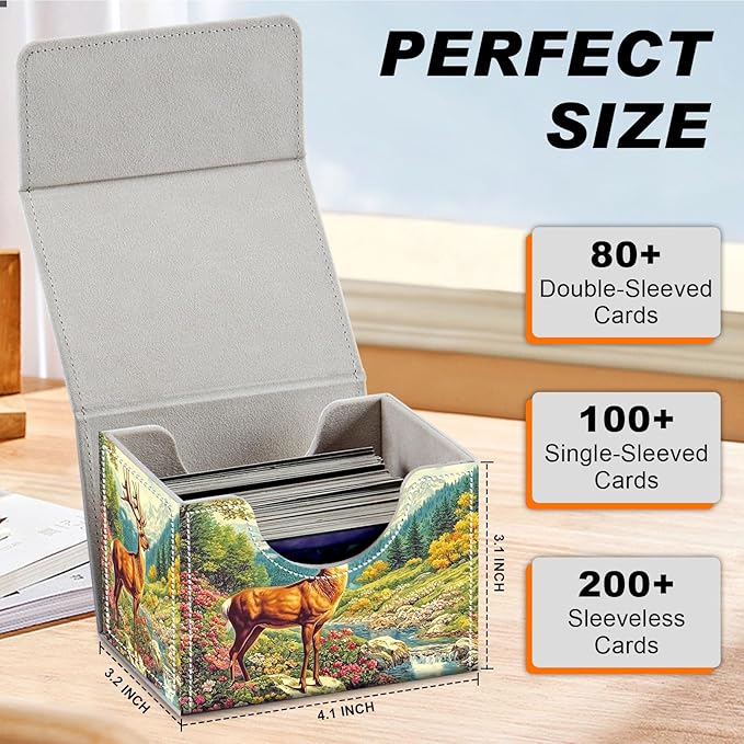 DEGDFSGR for TCG MTG Card Game Storage Box Organizer Trading Card Case Commander Deck Box Magnetic Closure Creative Pattern Up to 200 Cards, A Majestic Deer