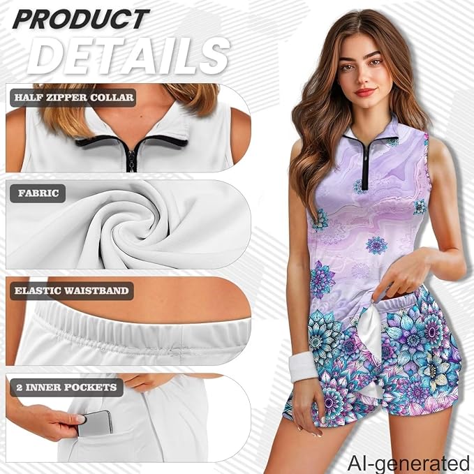 Golf Dress Tennis Dresses for Women with Built in Shorts and Pockets Sleeveless Athletic Dress Workout Dress