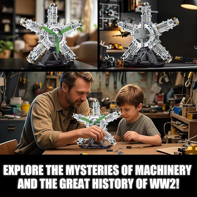 5-Cylinder Radial Engine Building Set, Build Your Own Mini Military Plane Engine Model Kit that Runs, Compatible with Lego WW2, STEM Toy Gifts for Adults & Teens Boys 8-14+ (863 PCS)