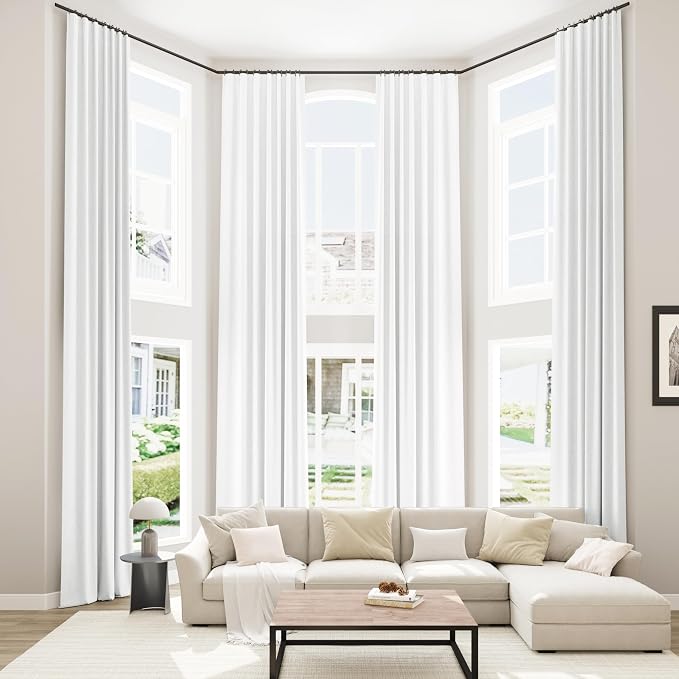 Guken White 100% Blackout Linen Curtains 52 Inch Wide by 134 Inch for Living Room Bedroom Back Tab/Rod Pocket Thermal Insulated Black Out Linen 2 Drapes Room Darkening Window Curtains,52x134