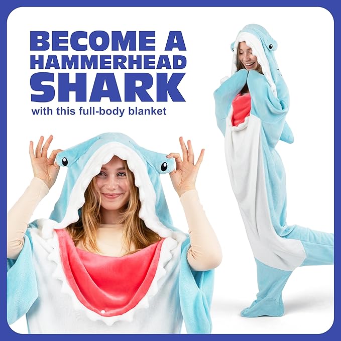 Cozy Concepts Co. Hammerhead Shark Blanket by Relatable, Super Soft Plush Throw for Teens and Kids, A Cozy Dorm Room Essential, Fun Back to School Stuff & Perfect Comfort Gift for Students