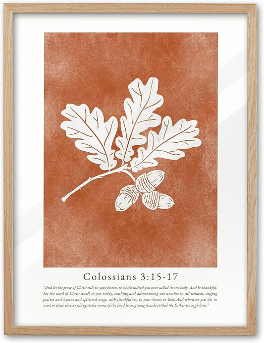EcoHest 12x16 in Colossians Scripture Fall Botanical Christian Wall Art | Natural Oak Wood Frame with Canvas Wall Art, Burnt Orange Bible Verse Decor for Bedroom, Living Room, Office, Church, 1Pack