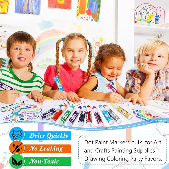 Crtiin 60 Pack Bingo Daubers Bulk 12 Assorted Colors Dot Markers 1.35 oz Dot Markers Paint Set Bingo Game Supplies for Kids Toddles Adults Art Painting Drawing Craft Coloring Party Gift