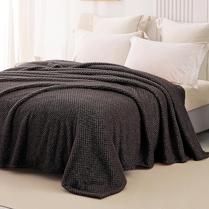 Whale Flotilla Soft Fleece Queen Size Bed Blanket, Coffee | 90x90 Inch, Suitable for Bed, Fluffy Fuzzy Jacquard Blankets for All Season, Lightweight and Cozy