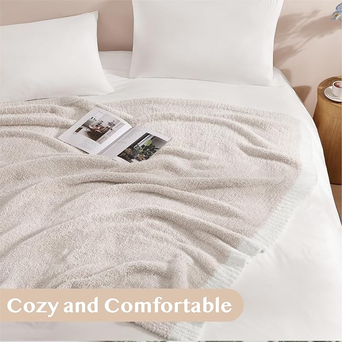 Soft Throw Blanket for Couch-Cozy Reversible Knitted BlanketsW | Lightweight Warm Fluffy Decor for Women, Mom, Her & Girls, Sofa, Chair, Bed, 50x70in, Cationic Dyeing Taupe