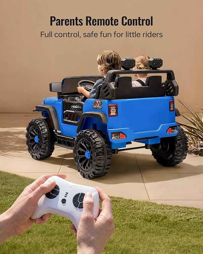 Outfunny 2 Seater Ride on Car Toy, 24V 4WD Electric Car for Kids 4-8 with Remote Control, 4x200W Motors, Capacity 150 lb - Blue