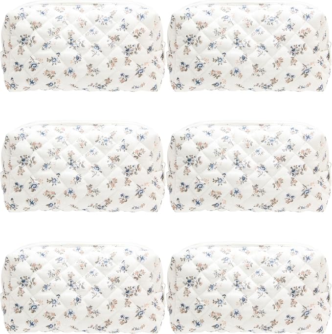 Small Quilted Makeup Bag,Zipper Cosmetic Pouch,Gauze Hyacinth,6 Pack | Lightweight Cosmetic Bag Organizer for Women,Purse Storage Holds Makeup,Toiletries,Skincare,Beauty Essentials,Travel Items