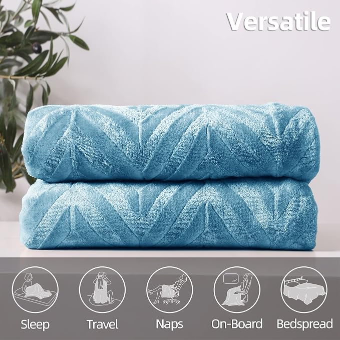 Whale Flotilla Flannel Fleece Fall Bed Blanket King Size, Stone Blue | Lightweight Breathable Soft Bedspread, Plush Fluffy Coverlet Chevron Design Decorative Blanket for Home Life, 90x104 Inch