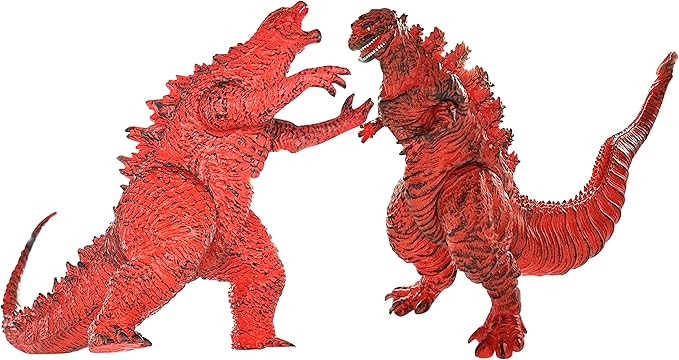 TwCare Set of 2 Monster Legendary Fire Shin Figure Flaming King of The Monsters Toys, Movable Joints Burning Action Movie Dragon Dinosaur Series Soft Vinyl, Carry Bag