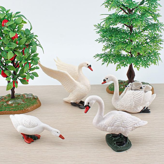 LC JoyCre 4PCS White Swan Figurine Goose Swan Toy Animal Figure for Toddlers Preschool Animals Figures Eduactional Project Diorama Model Toy for Kids 3 4 5 6