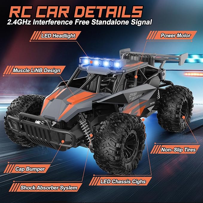 kolegend Remote Control Car for Boys, 2.4GZh RC Cars, 1:12 Monster RC Truck Off Road with LED Headlight and Rechargeable Battery Gifts for Adults Boys 8-12