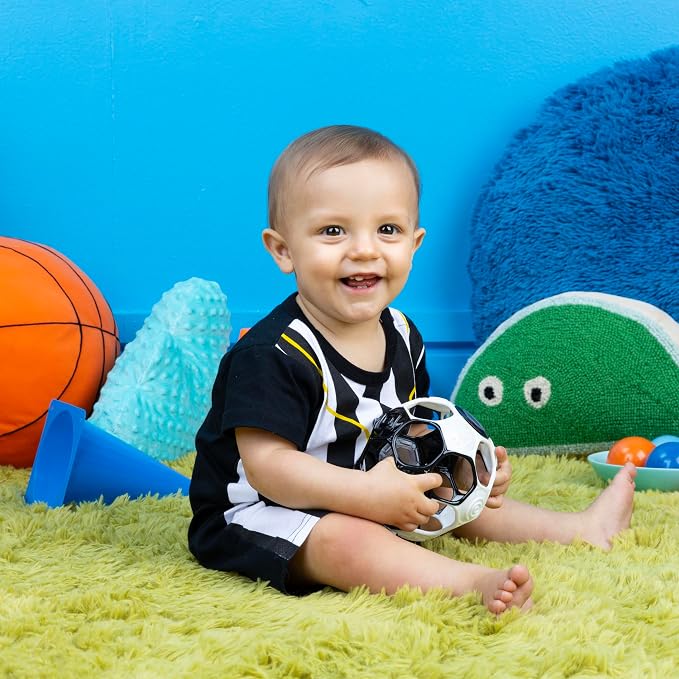 Bright Starts Oball Grippin' Goals Rattle Soccer Ball - Black & White, Easy-Grasp Toy for Newborn and Up (Pack of 2)