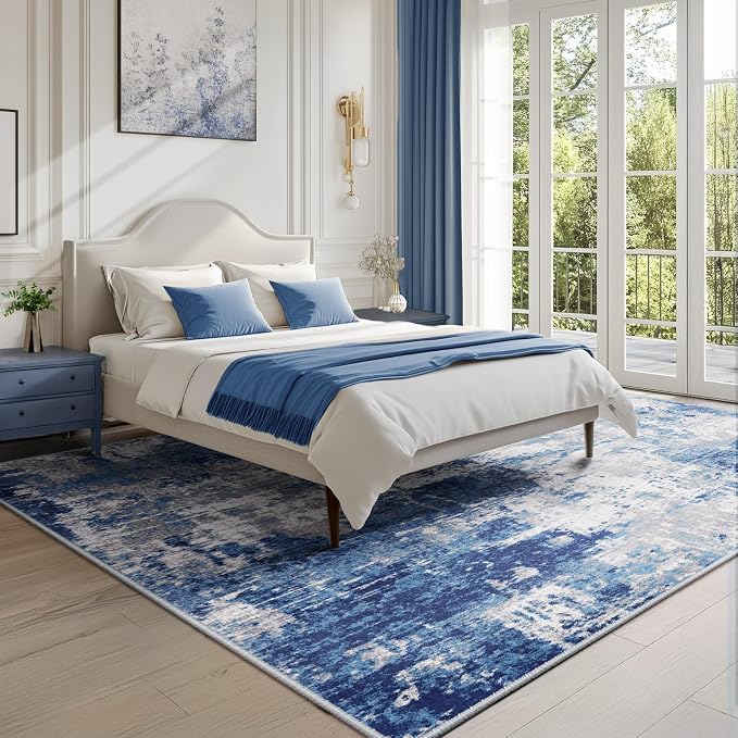 RELEANY Washable 5'x8' Abstract Area Rug for Living Room Blue Gray | carpet for bedroom, kitchen, office, hallway and entryway, printed pattern, non-slip, soft, stain-resistant, easy to clean