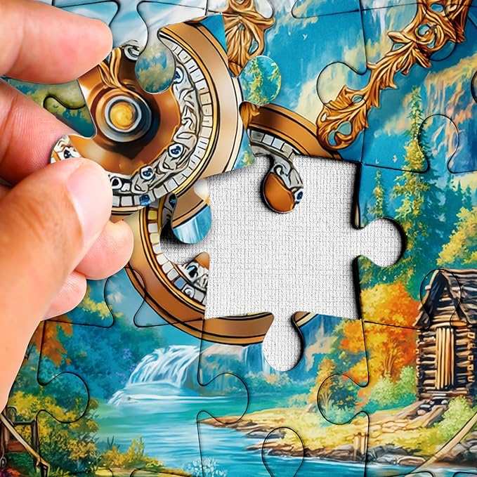 Landscape Clock Puzzles for Adults 1000 Pieces, Art Nature Mountain Flower Plant Jigsaw Puzzles, Challenging Colorful Scenic River Cabin Watch Puzzle