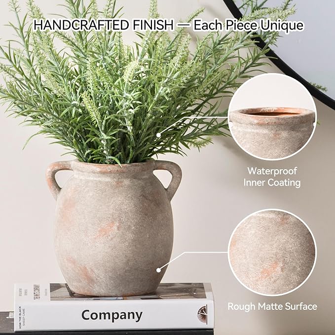 Dobbyby Ceramic Flower Small Vase 6 inch Farmhouse Rustic Vase Decorative Pottery Terracotta Vases for Home Decor Table Mantle Fireplace Living Room Bathroom Wedding Centerpiece
