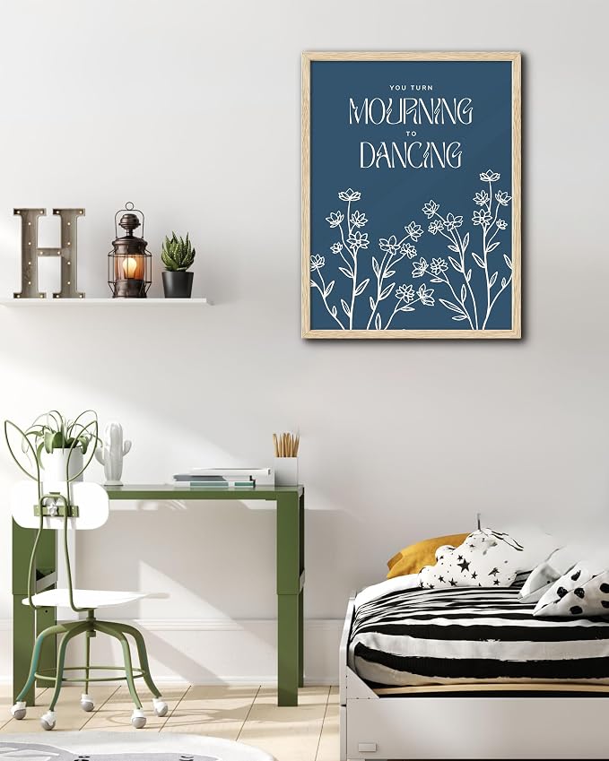 EcoHest 12x16 in Psalm 30:11 Mourning to Dancing Floral Christian Wall Art | Natural Oak Wood Frame with Canvas Wall Art, Scripture Bible Verse Wall Decor for Bedroom, Living Room, Office, Church, 1Pack